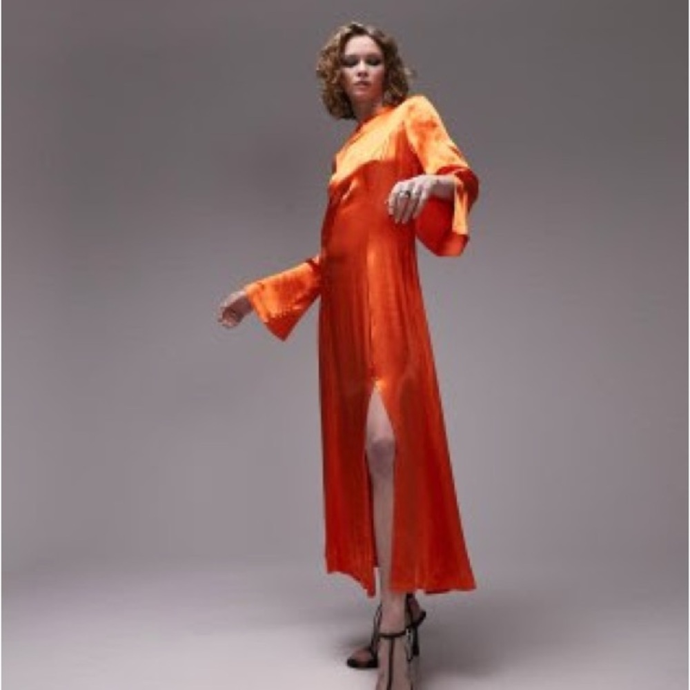 Topshop Orange Bell Sleeve Midi Gown